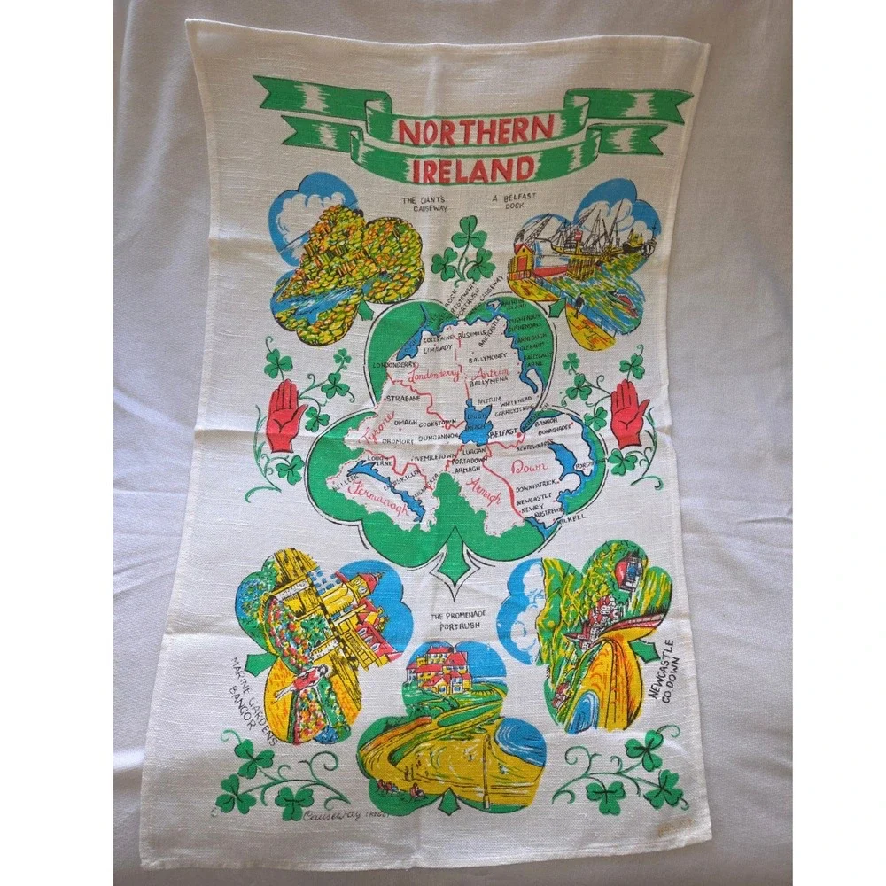 Vintage Irish Linen Tea Towels Lot of 4 - N. Ireland‎ St Vincent Souvenirs